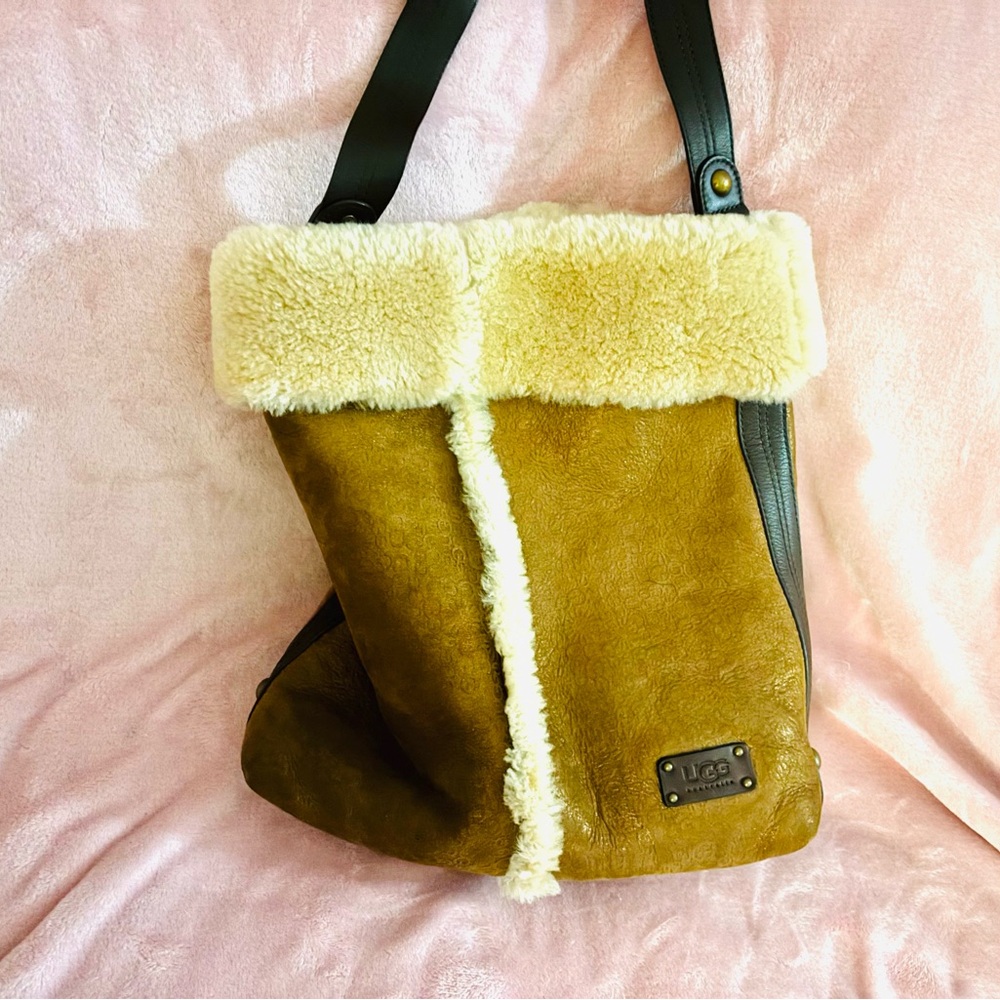 UGG Brown and Cream Shearling Shoulder Bag